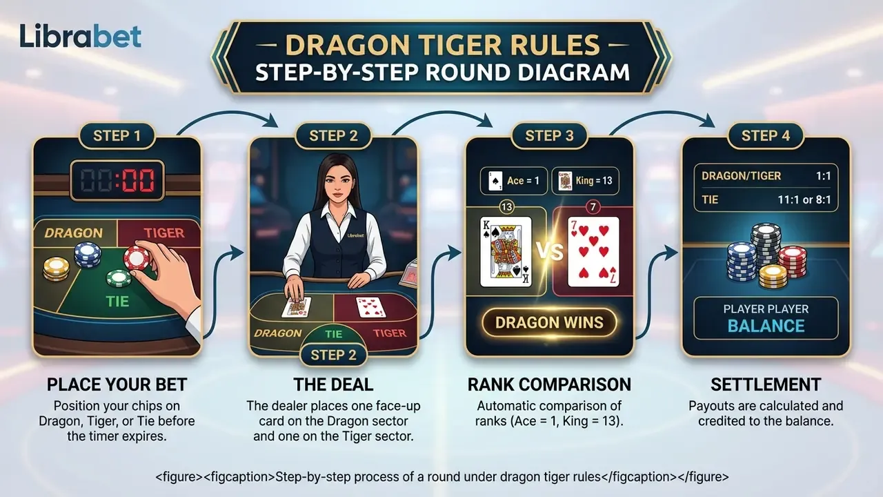 dragon tiger rules - step-by-step round diagram